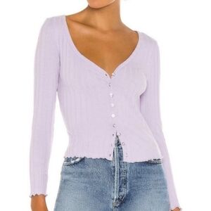 Superdown Nina Ribbed Button-Up Cardigan in Lavender